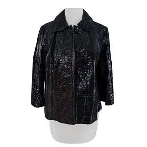 600 WEST Women’s Black Genuine Leather Blazer Jacket Size S Crock Print